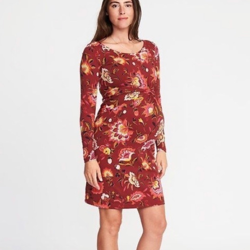 Old Navy Mini dress Paisley Cinnamon Long sleeve Twist Front Maternity XXL